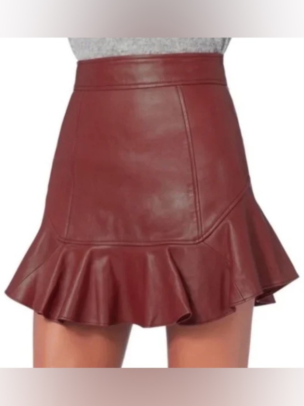 Marissa Webb burgundy lamb leather ruffled mini skirt (126)
